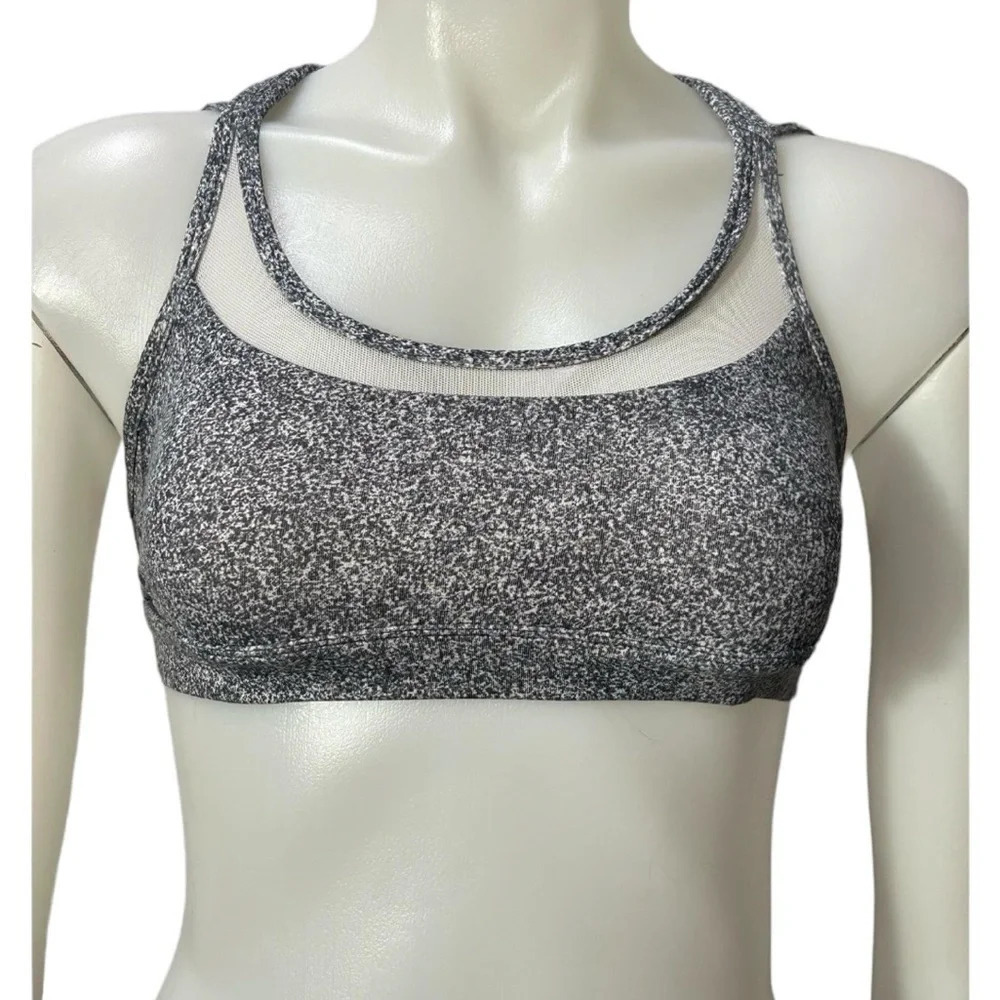 Lululemon Gray Black White Speckled Mesh Criss Cross Sports Bra Size 4